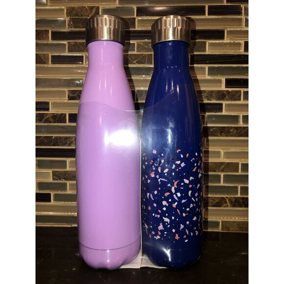 2 Pack Lilac Navy Everyday Living Stainless Steel Water Bottles 16.4 Fl Oz Each - Picture 3 of 3